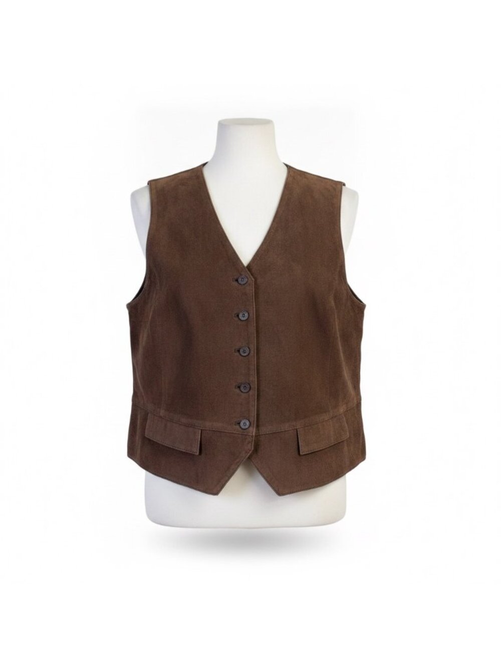 Talbots Womens Brown Suede Leather Button-Front Vest With Pockets Size S